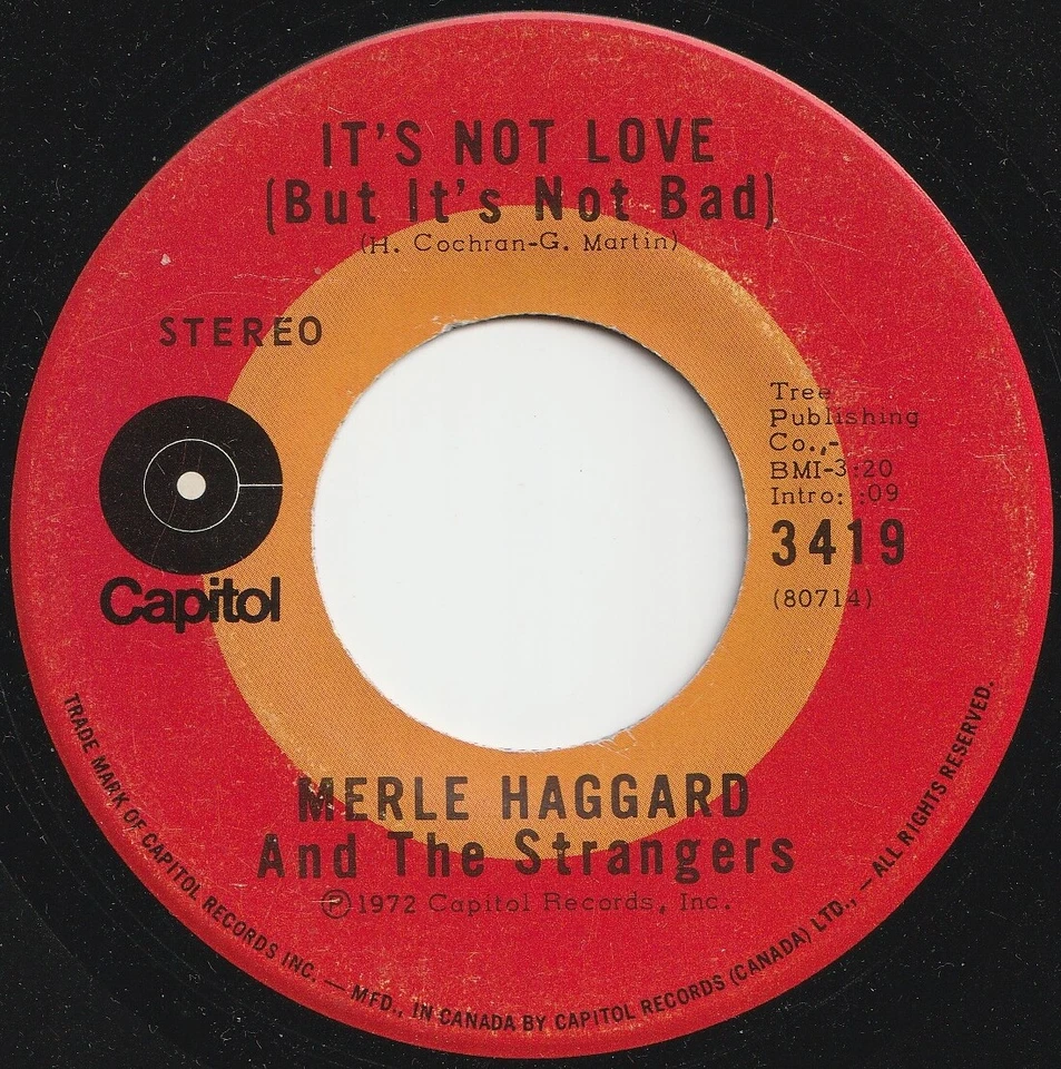 MERLE HAGGARD - IT'S NOT LOVE / MY WOMAN KEEPS LOVIN' - VERY RARE 45 - CANADA! - Image 3 of 4