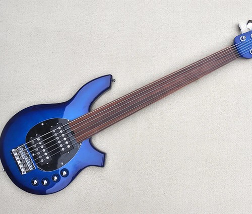 6 Strings Blue Fretless Electric Bass Guitar Active Circuit,Rosewood Fretboard - Picture 2 of 13