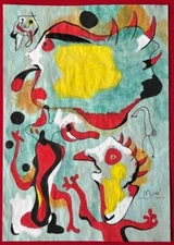 Joan Miró (Handmade) Drawing On old Paper Signed & Stamped Mixed Media