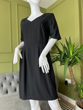 Jaeger Dress Size UK 12 Black Wool Blend Short Sleeve Work Office