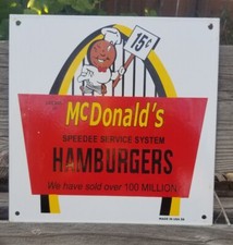 1959 MCDONALDS PORCELAIN SIGN HAM BURGER CHEESE MCNUGGET FRY ARCHES BURGER KING