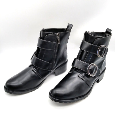 Anna Klein Women Black Faux Leather Aknix Buckle Bootie 8.5