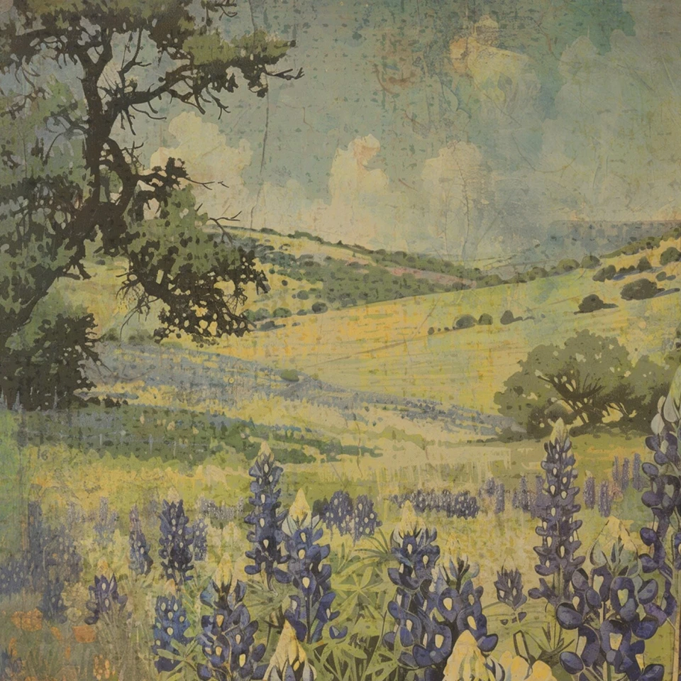 Arte de pared TEXAS BLUEBONNET, decoración botánica retro del hogar, impresión de póster de flores estatales Foto 2 de 4