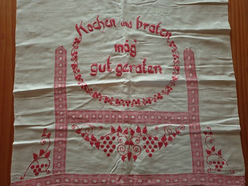 Paradetuch Jugendstil weiß rot Jugendstil "Kochen und braten mög' gut geraten" - Bild 2 von 4