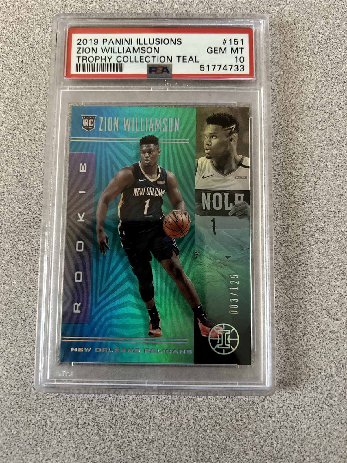 Zion Williamson 2019 Panini Illusions 151 Trophy Collection Teal RC PSA 9 /125