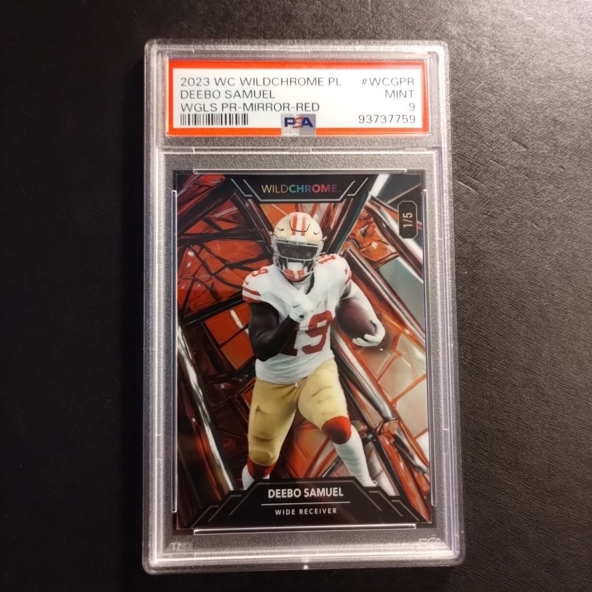 #1/5 Deebo Samuel Red Glass Promo 2023 Wild Card Wildchrome Chrome 49ers PSA 9