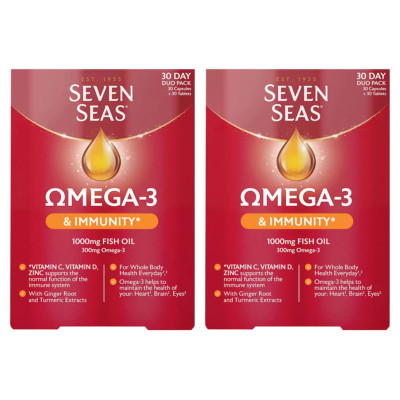 Seven Seas Omega3 & Immunity | Vit C D Fischöl & Kurkuma | 2 x 30 Tage Duo Pack