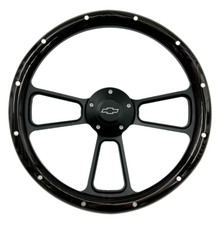 14 Black Steering Wheel Dark Pine Wood Wrap Chevy Bowtie Horn Button