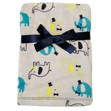 Baby Gear Plush Velboa Ultra Soft Baby Blanket 30 x 40, Gray Elephants