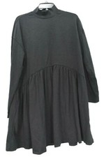 Asos Womens Solid Black Mock Neck Long Sleeve Casual Cotton Shift Dress Shirt 10