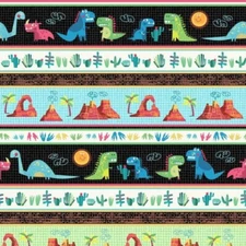 Playful Dinosaur Michael Miller  Cotton Fabric Border Stripe By the Yard  