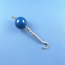 Victorian Blue Agate Button Hook  / Antique Chatelaine Pendant
