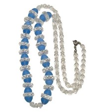 Vintage Czech Glass Faceted Clear Blue Beaded Necklace Read