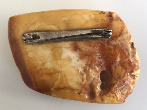 NATURAL ANTIQUE HUGE BALTIC EGG YOLK AMBER BUTTERSCOTCH BROOCH 41gr ART DECO - Picture 11 of 16