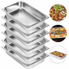 6 x Kitchen Stainless Steel Container Gastronorm Gastro Pans Tray 32X26X6.5 New