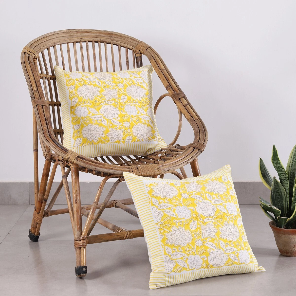 Block Print Cotton Indian Sofa Pillow Case Throw Set-2 Square Cushion Cover 16"