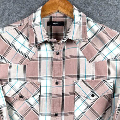 Diesel Shirt Mens Medium Plaid Check Long Sleeve Western Snap Country Cowboy - Picture 6 of 15