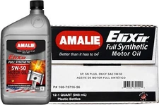 Amalie Elixir Full Synthetic 5W-50 Motor Oil (160-75716-56) 1 Quart/12 pack