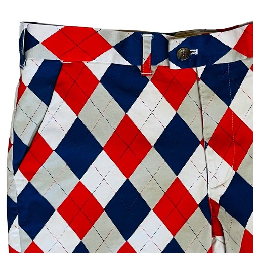 Loudmouth Golf Shorts Mens 34 Red White Blue Argyle Stretch Outdoor - Imagen 2 de 7
