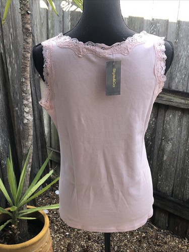 Style & Company. Woman’s Small Peach/Pink Tank Top With Lace Trim Sleeveless NWT - Picture 3 of 16