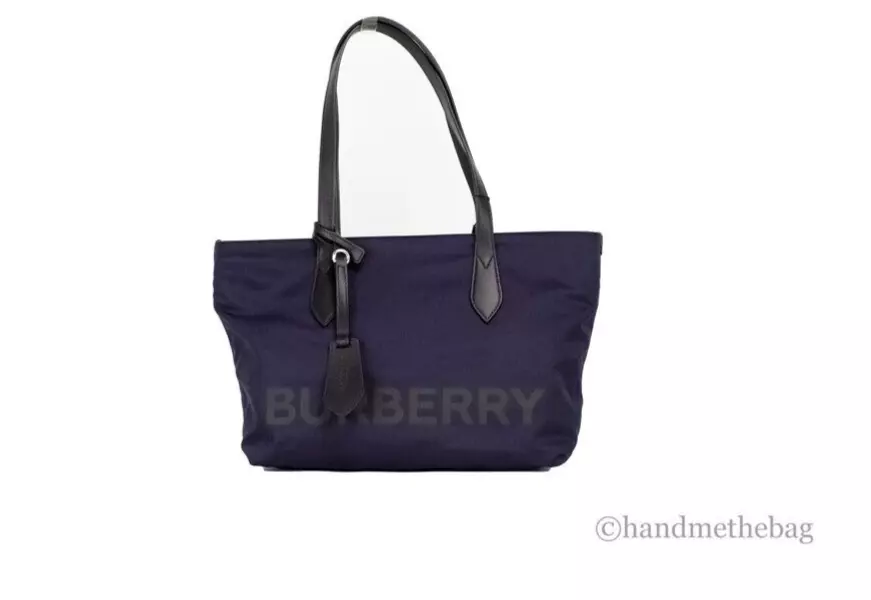 Burberry Mini Monogram Print E-Canvas Beach Tote Pale Azure Blue Black