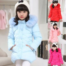Girls Kids Winter Padded Coat School Quilted Jacket Puffer Fur Hooded Long Parka