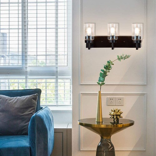 3 Lights Matte Black Glass Modern Bathroom Mirror Vanity Wall Sconce Fixture - Picture 4 of 10