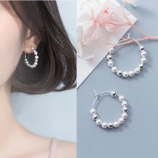 Damen Creolen Perlen Sterling Silber 925 Kreolen Ohrringe