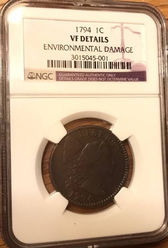 1794 Large Cent VF Details NGC Environmental Damage Dark Brown - Picture 3 of 5