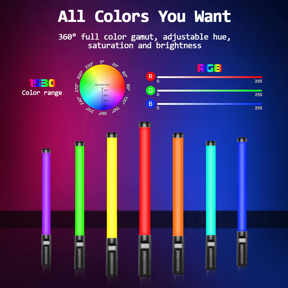 Handheld Light Wand, 360° RGB LED Video Light Stick for Photog，for LIVE
