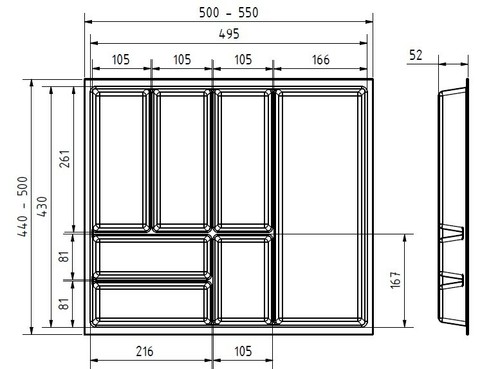 Besteckeinsatz BAM 60 mit 7 Fächern (B 50-55 x T 44-50 cm) für 60er Schubkasten - Afbeelding 3 van 3