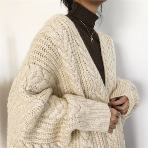 Women  Outerwear Loose Knitted Sweater Cardigan Jacket Warm Winter Long Coa - Picture 1 of 11