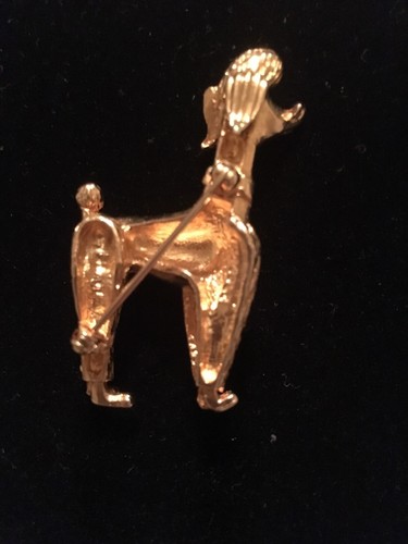 Vintage goldfarbene Standard Pudel Anstecknadel/Brosche mit bemalten schwarzen Augen - Bild 6 von 6
