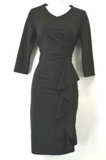 New Woosunze Women's S 3/4 Sleeve Ruffle Straight Stretch Cocktail Dress Black