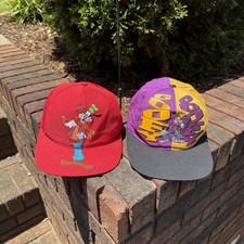Vintage Goofy SnapBack Hats Lot of 2 Disney Store  Mickey Unlimited 90s