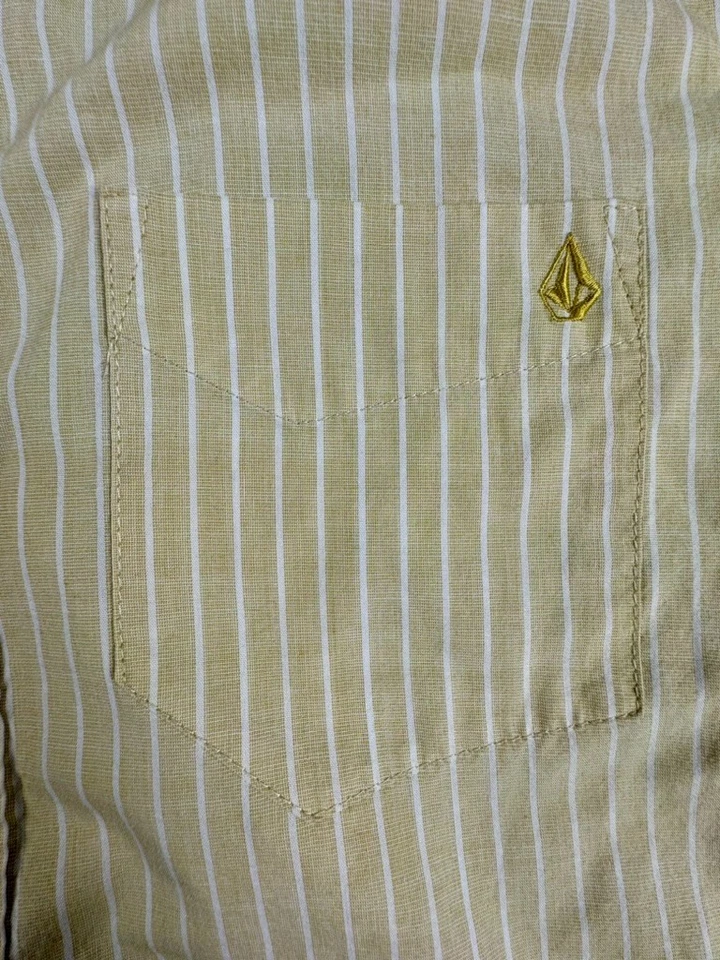Volcom Mens Yellow Classic Fit Long Sleeve Button Up Striped Shirt Size Small - Image 3 of 4