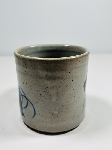Stoneware Speckled Coffee Tea Mug Blue Floral, Unknown Backstamp 4” Tall - Picture 5 of 10