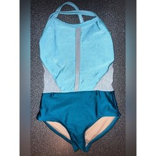 Dance Leotard Blue/Teal w/Mesh Size Child 8/10 Made in USA