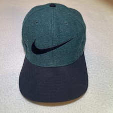Vintage Nike Strap Back Hat White Tag Wool Cap Big Swoosh Green Adult 90  s