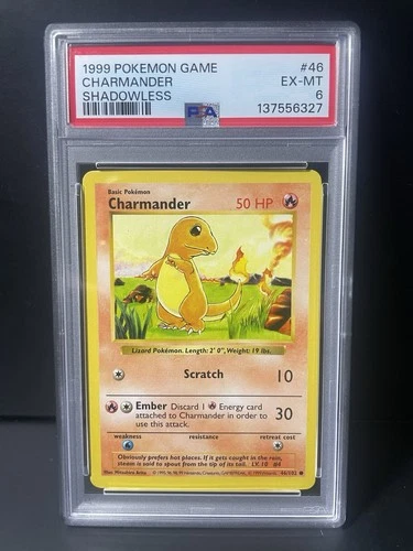 1999 POKEMON GAME #46 CHARMANDER SHADOWLESS PSA 6