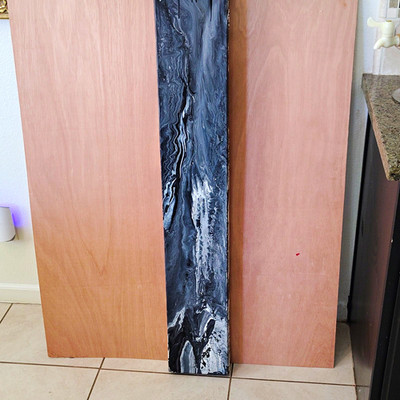 Abstract Acrylic Pour Drip Painting - Black Gray White, Unframed, Single Piece
