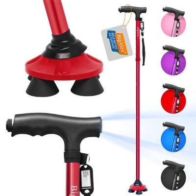 BigAlex Folding Walking Cane with LED Light,Pivoting Quad Base,Adjustable Wal...