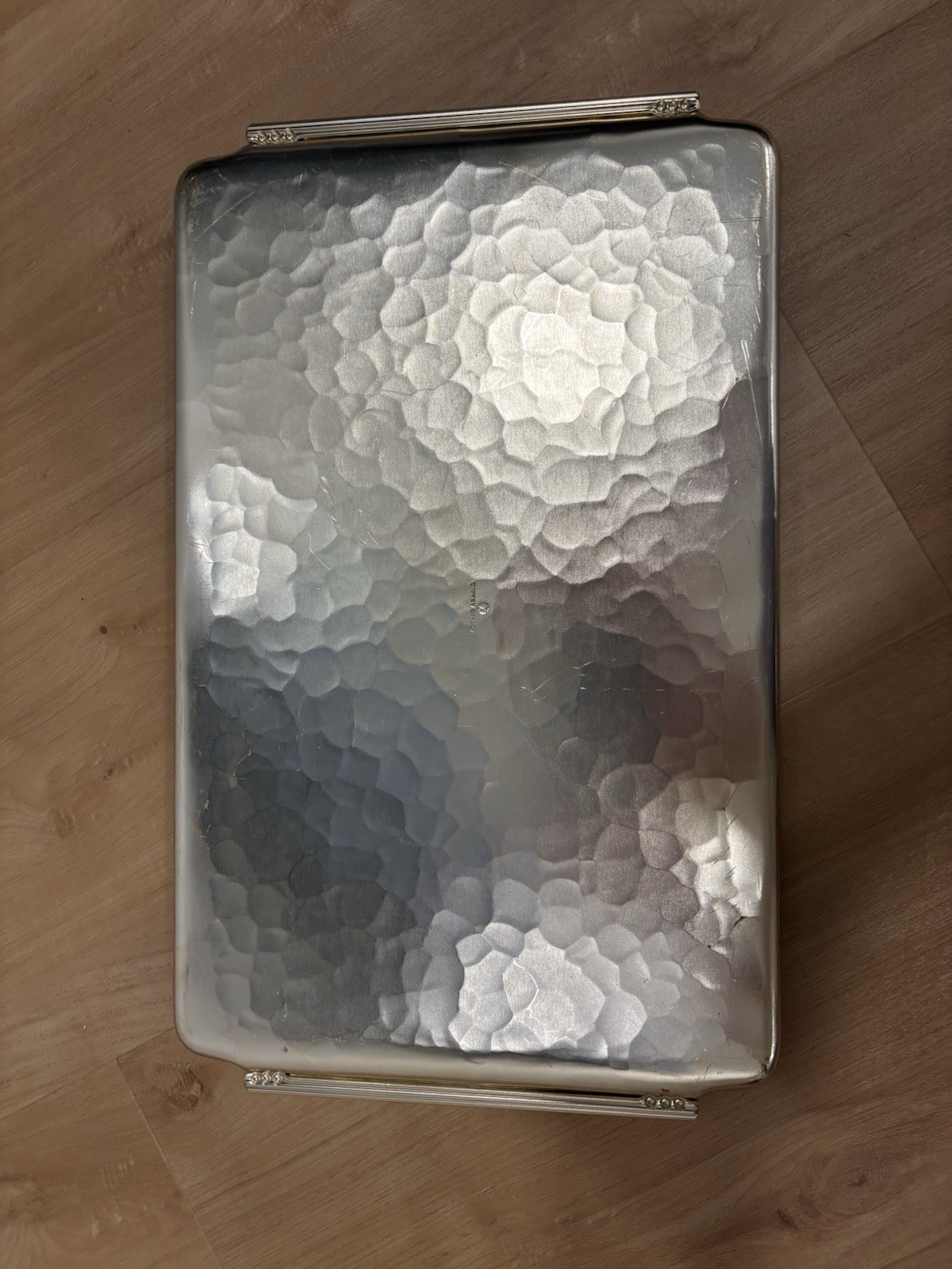 Arthur Armour Gold Washed Hammered Aluminum Butterflies & Dogwood Serving Tray