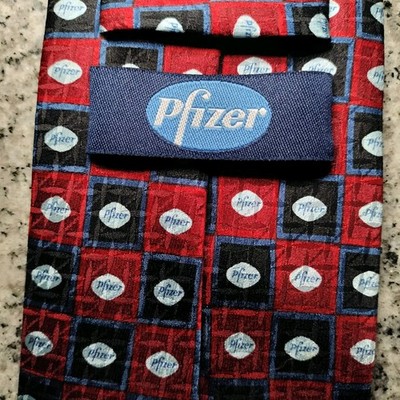 Vintage Pfizer Tie Pharma Silk Necktie Red/Blue/Black Geometric Little Blue Pill