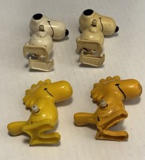 Vintage 1970s Walt Disney 2 Snoopy and 2 Woodstock Mini Wind Up Toy Lot Rare HTF