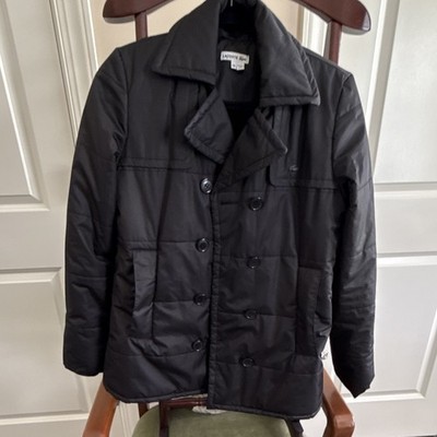 Lacoste Men s Black Quilted Button-Front Jacket Point Collar Mid-Length 38
