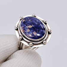 Natural Canada Blue Sodalite Ring 925 Sterling Silver Statement Fine jewelry New