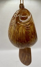 Vintage 1978 Ceramic OWL Windchime Handmade Carmel Glaze Signed L.L. Made in USA