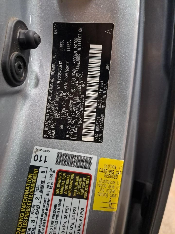 Eje lateral de pasajero Rh/Cv eje C/V 2016 Sienna Sku#4282611 Foto 2 de 4