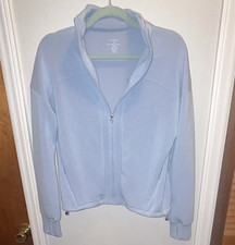 Varley Full Zip Fleece Jacket w/ Thumbholes Zipped Pockets Blue XS Cropped